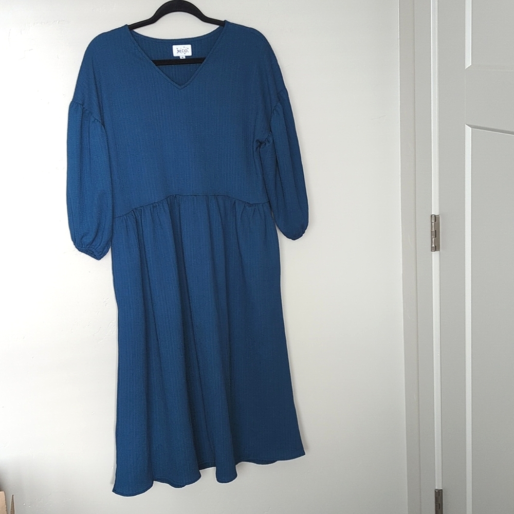 Blue Boxy Casual Relaxed Fit Midi Dress M‎